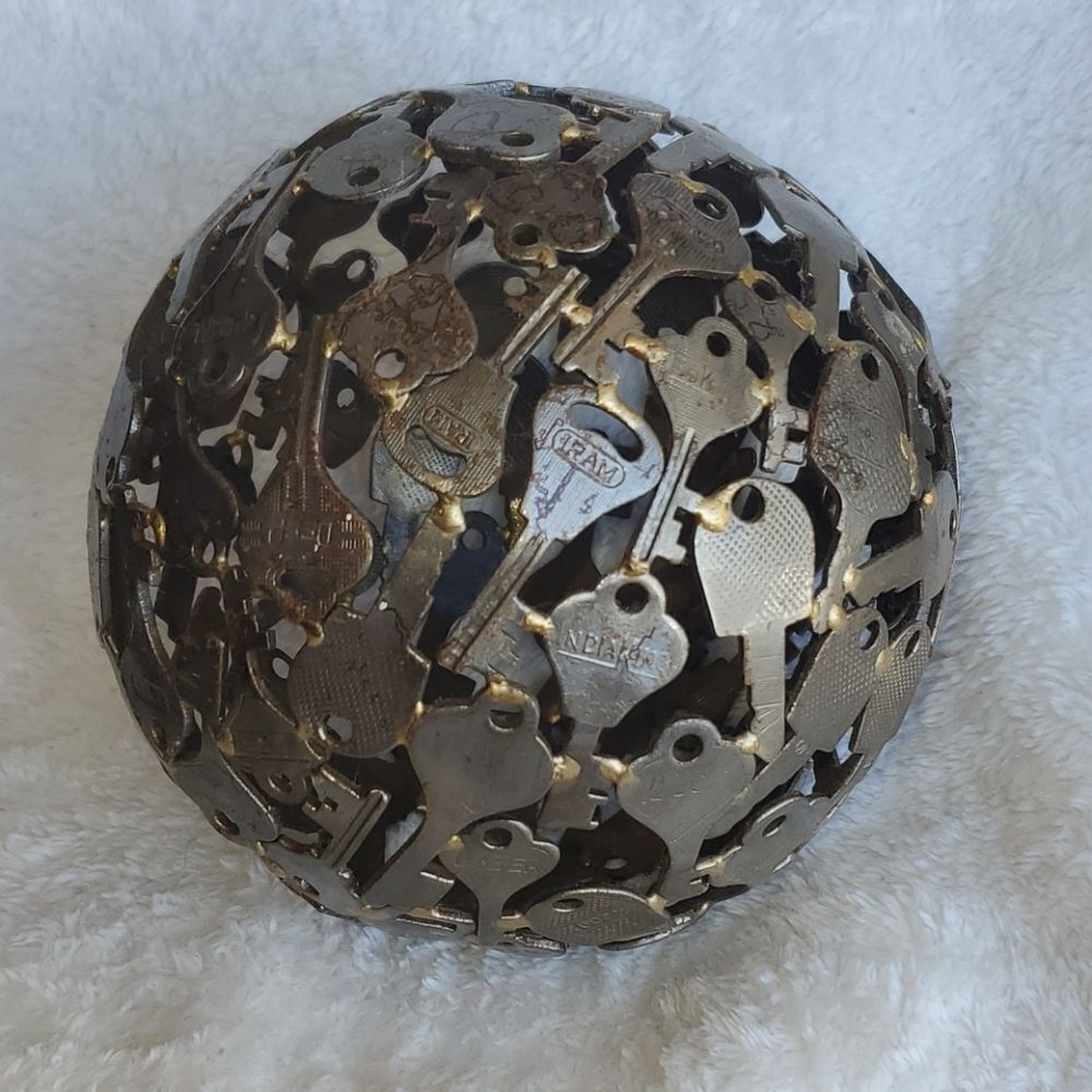 Recycled Key Metal Sphere 6" - Picture 3 of 4